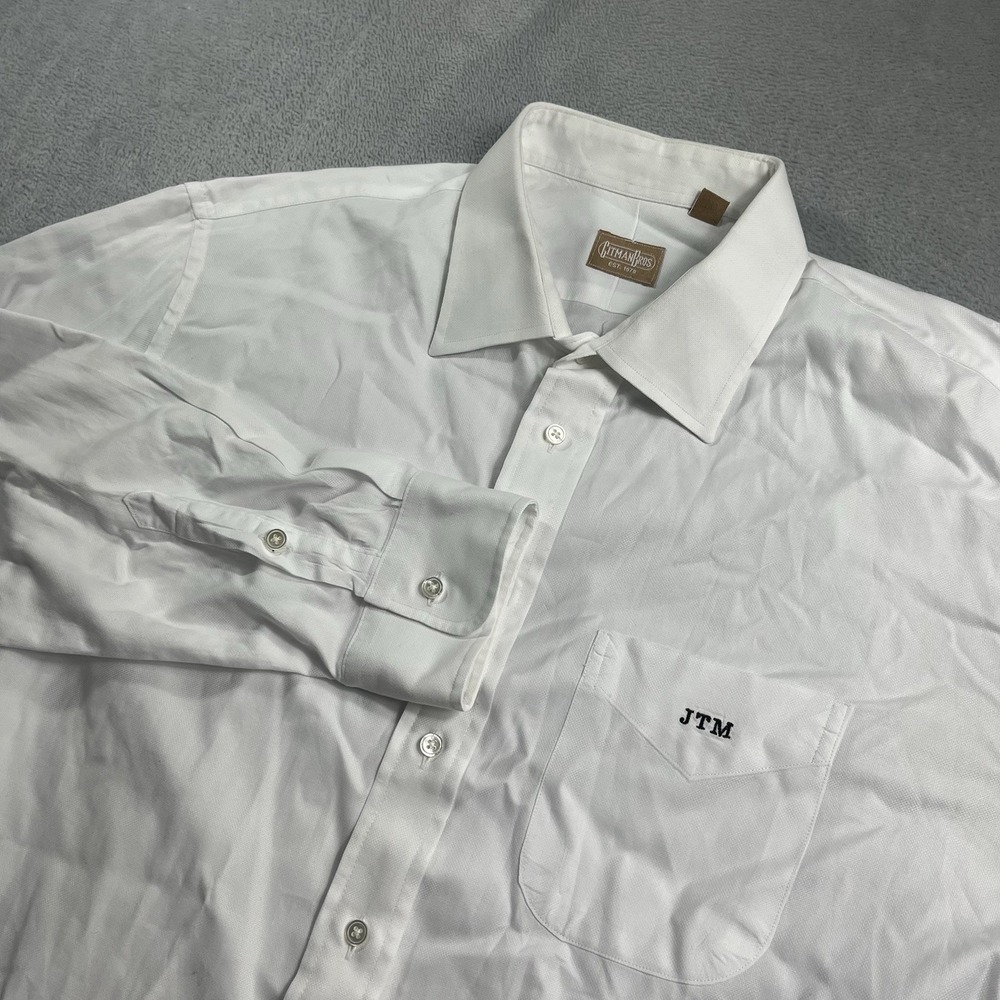 Gitman Brothers Dress Shirt Mens Size 18 35 Oxford‎ White Textured Cotton